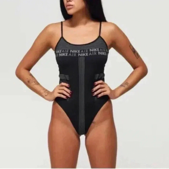 Nike Air Women’s Bodysuit Sleeveless Black Gray Beach Training Thong - Picture 1 of 8